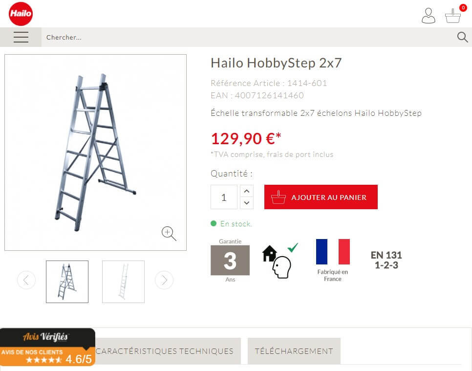 Page produit du site e-commerce Hailo France