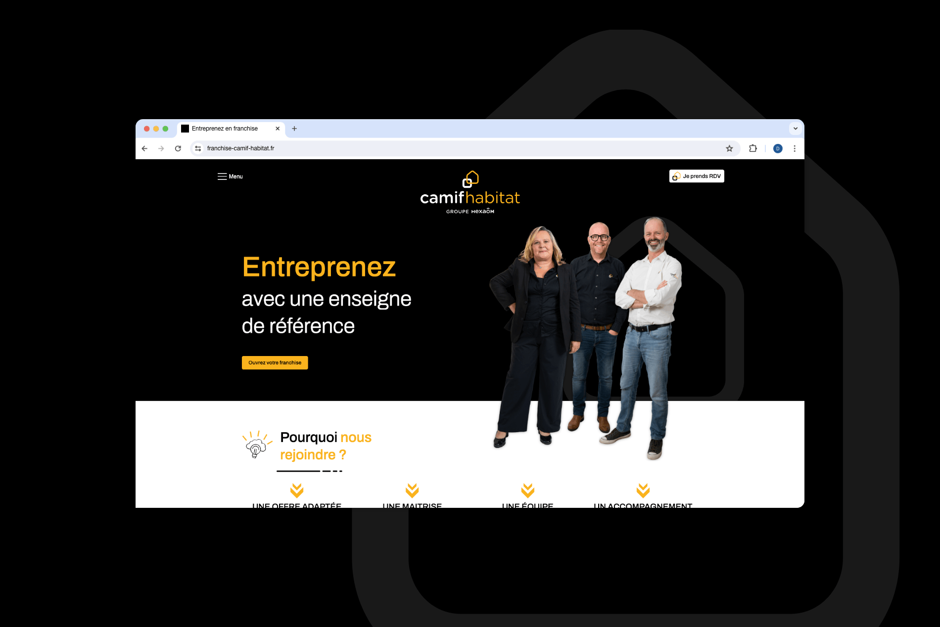 Création du site web sur mesure dédié à la franchise Camif Habitat