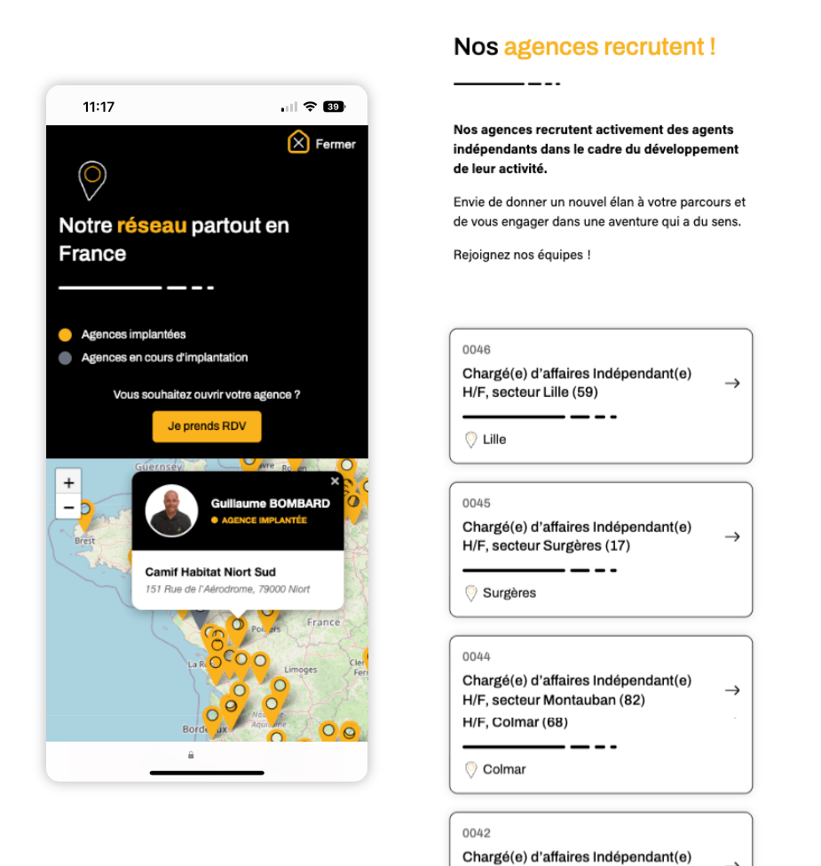 Création du site web sur mesure dédié à la franchise Camif Habitat